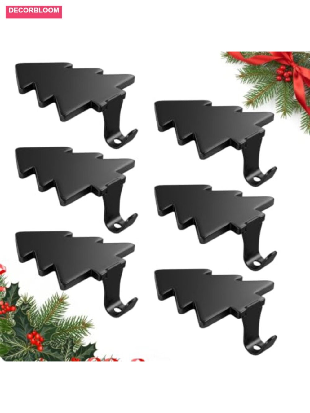 6 Pack Christmas Stocking Holders Metal Hooks for Mantle Shelf